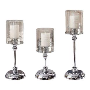 复古轻奢银色蜡烛台香薰蜡烛家用摆件浪漫餐桌烛光晚餐道具饰品