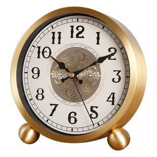 TQJ黄铜简约家用座钟桌面台式坐钟静音时尚台面钟卧室床头石英表