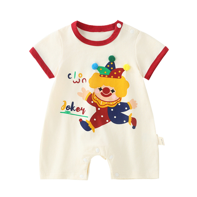 男宝宝衣服夏季薄款婴儿连体衣夏天小月龄短袖多巴胺夏装外出哈衣