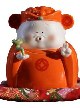 观山小社陶瓷招财财神桌面小摆件