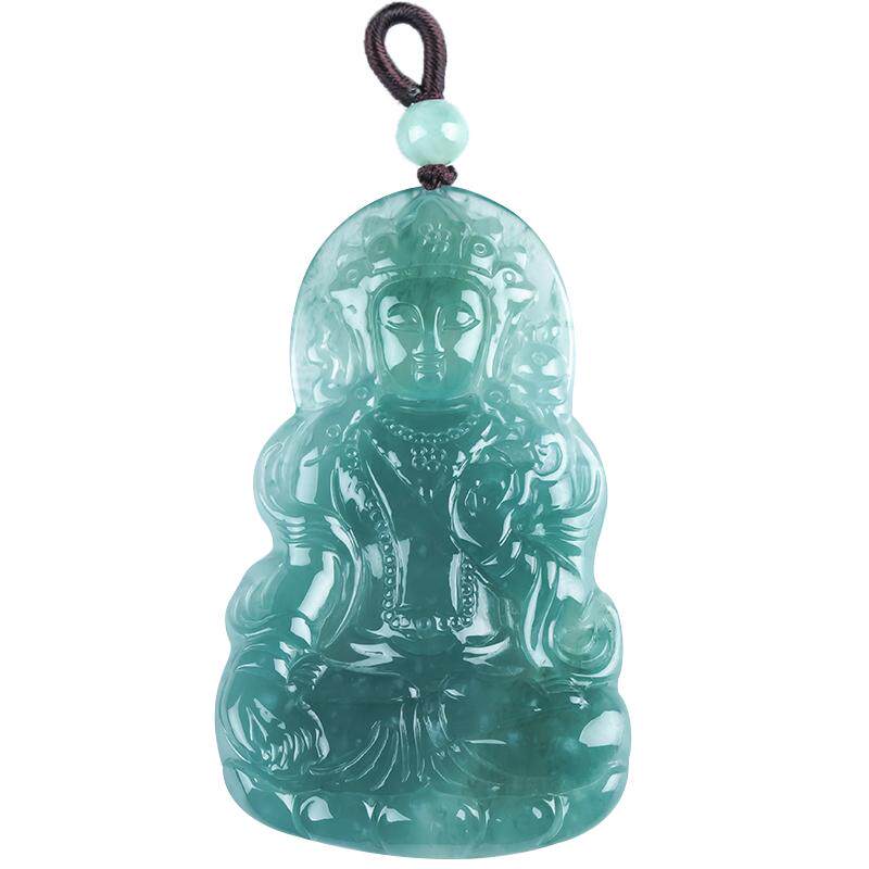 翡翠冰种飘蓝花度母观音吊坠正品
