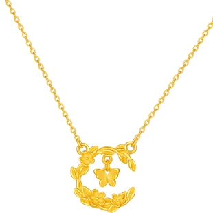 周六福足金链坠计价黄金杏花花语蝶梦项链游园绮梦系列妇女节礼物