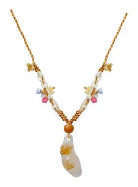 新中式甜美猫咪花朵编织项链女