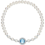 周六福淡水珍珠手串女S925银海蓝宝石手链手饰优雅送女友节日礼物