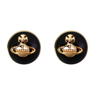 黑色西太后土星耳环2026新款爆款小香风耳钉轻奢高级感气质耳饰女