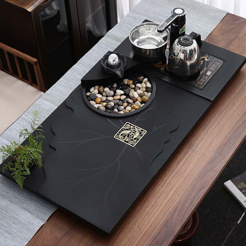 联纵茶盘套装全自动一体乌金石头茶海功夫茶具茶台四合一体电磁炉