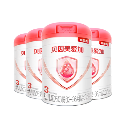 贝因美爱加3段1-3岁奶粉800克4罐乳铁蛋白DHA官方旗舰店正品