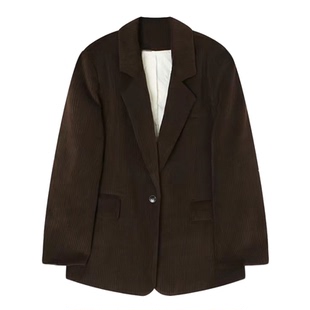 90白鸭绒冬季新款小众设计极简风条纹西装羽绒服宽松网红厚外套