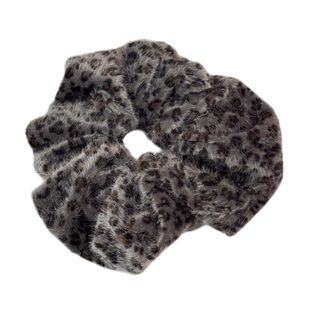 秋冬灰咖豹纹毛绒大肠发圈复古简约大号头花低马尾发绳气质扎头绳