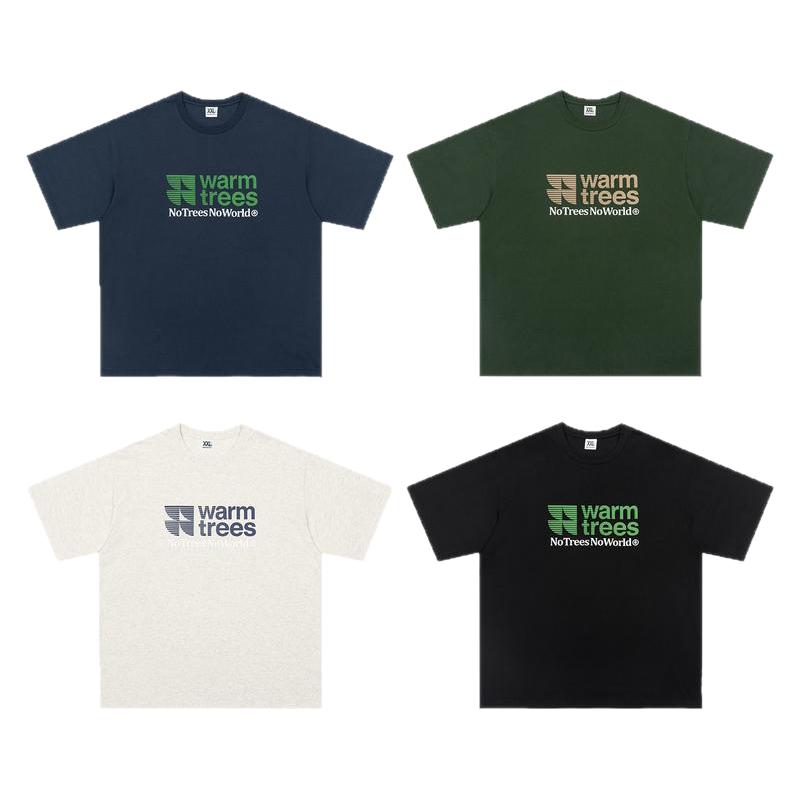WARMTREES 2025新款夏季纯棉品牌线形logo视觉组合印花短袖t恤男
