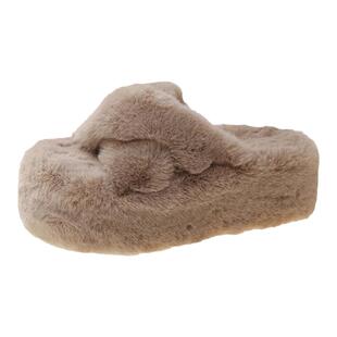 厚底增高一字毛毛拖鞋女外穿加绒防滑百搭2026秋冬季新款棉拖鞋子