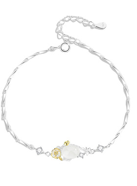 原创十二花神白玉髓手链女纯银新中式国风设计精致细长手链送礼品