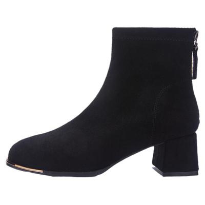 达芙妮粗跟绒面质感短靴