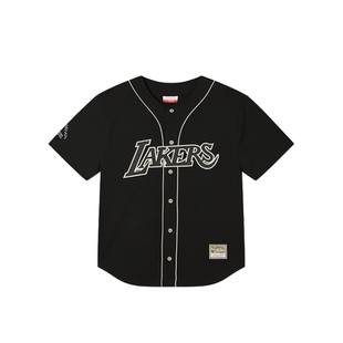 Mitchell&NessNBA官方 勇士/湖人潮流美式短袖棒球开衫