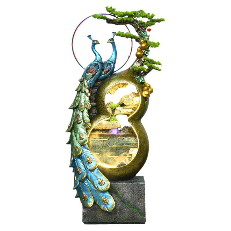 新中式葫芦喷泉孔雀流水摆件客厅玄关办公室落地风水轮开业乔迁礼