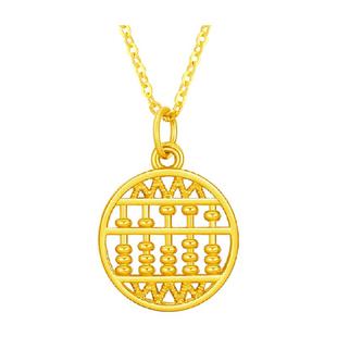 梦金园圆形如意算盘黄金吊坠显大挂坠足金坠子女士送长辈生日礼物