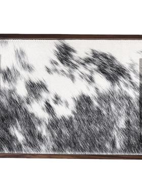 欧式轻奢进口材质马毛胡桃木托盘现家居别墅客厅卧室首饰收纳盘