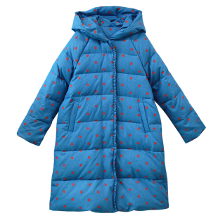 【温情冬月】复古连帽中长款羽绒服女冬季波点加厚白鸭绒时尚保暖