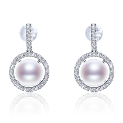 京润耳环银天然淡水珍珠8-9mm