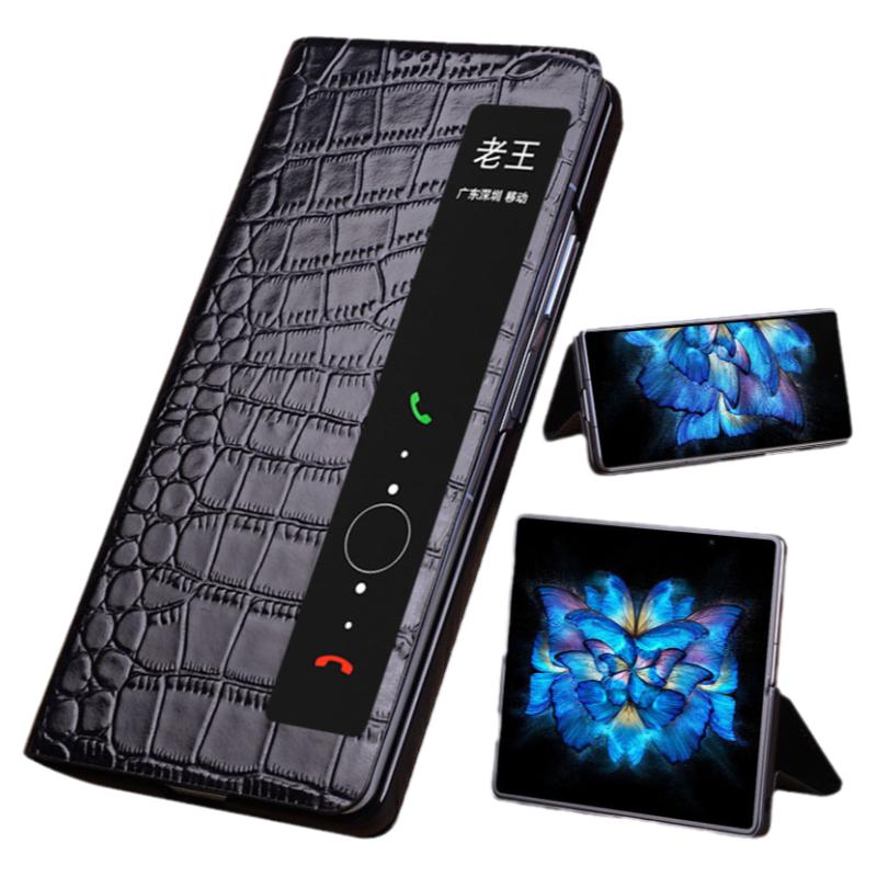 适用vivo x fold6/5真皮手机壳全包防摔新款xfold+翻盖支架智能视窗休眠保护套x fold3Pro商务高档男女外壳子