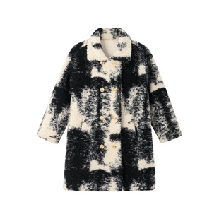 OPCP儿童皮草外套秋冬新款女童奶油粉晕染毛毛大衣中大童保暖童装