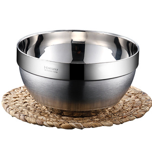 304不锈钢碗带盖成人儿童面碗小家用米饭碗大号铁腕双层防烫汤碗