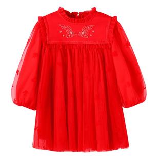 【商场同款】安奈儿女童连衣裙秋季新款宝宝长袖纱裙XG313501