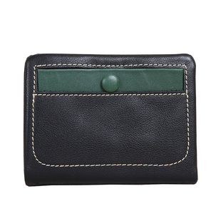 JUUZ LAN真皮钱包女短款韩版撞色搭扣手工小钱包软牛皮小清新皮夹