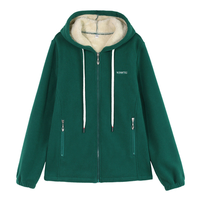 啄木鸟双面绒摇粒绒连帽外套女秋冬季2025新款妈妈装加绒加厚外套