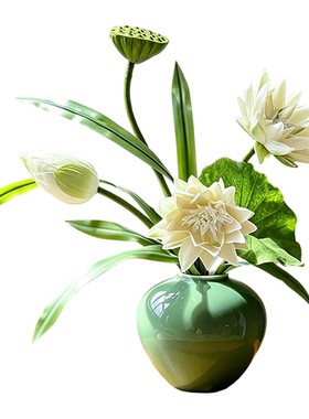 新中式高档仿真莲花花束客厅摆件