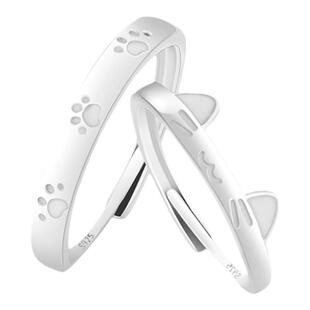 VIVIWELL可爱猫爪夜光情侣对戒小众设计礼物素圈纯银开口闺蜜戒指