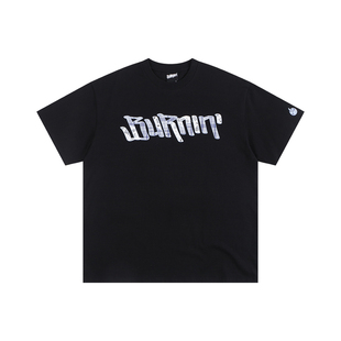 BURNIN*格子拼接横排LOGO短袖T恤字母宽松休闲潮流美式纯棉男女款