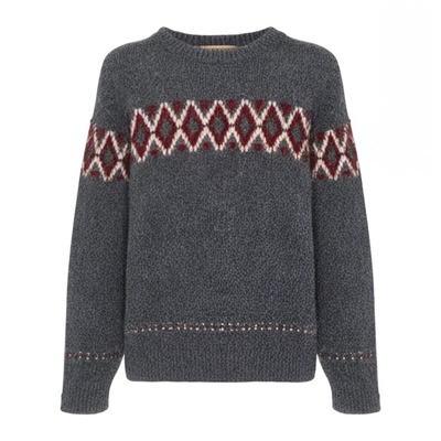 森马毛衫男2024冬季新款费尔岛提花民族风针织衫复古情侣毛衣宽松