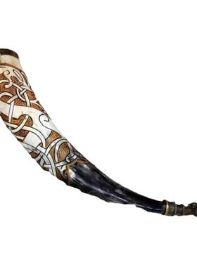 维京雕刻饮水角瓮马牛角喇叭饮酒