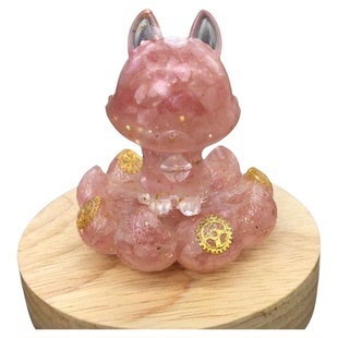 好记水晶滴胶碎石九尾狐摆件黄水晶粉水晶紫水晶金曜石高7cm左右