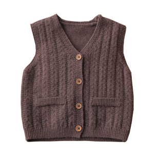 女童纯色针织背心春秋宝宝洋气毛衣马甲开衫儿童森系坎肩外套韩版