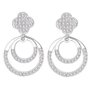 S925银耳环四叶草纯银耳钉ins潮女 圆环圈圈镶钻耳饰银饰小众设计