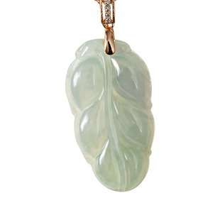 天然冰种翡翠树叶吊坠玉石叶子玉坠A货女款金枝玉叶配S925银项链