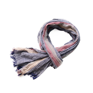 日系围巾男士薄款休闲条纹拼色个性潮棉麻男围巾春秋高档生日礼物