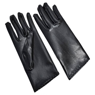 lolita短款漆皮手套二次元舞台表演舞蹈礼仪皮质亮皮cos黑色朋克v