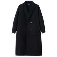 阿茶黑色毛呢大衣中长款冬季