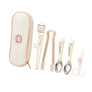 316不锈钢儿童辅食餐具套装宝宝婴儿吃饭筷子勺子辅食剪学习筷