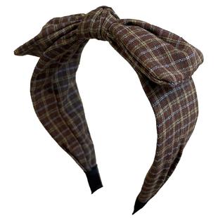 2025新款蝴蝶结格子高颅顶发箍女头箍压发卡发捆头饰发旅洋气减龄