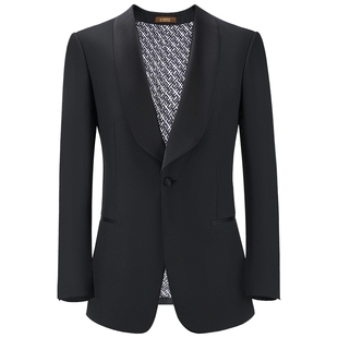 【塔士多】吉约蒙新款羊毛西服套装男黑色高级青果领结婚新郎礼服