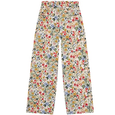 今屿花花白色碎花牛仔裤女夏阔腿