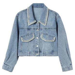 zklin重工钉珍珠牛仔服短外套女款牛仔衣2025春秋新款设计感小众