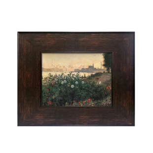 莫奈岸边花景沙发背景墙中古风装饰画法式复古客厅挂画微喷壁画