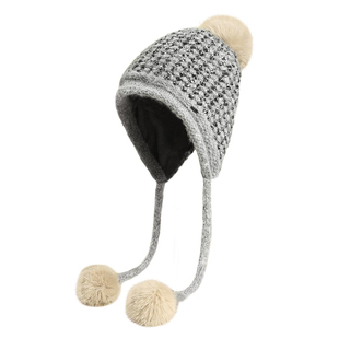 CACUSS毛球帽子女款秋冬针织帽保暖毛线帽含羊毛护耳帽可爱雷锋帽