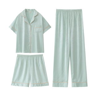 冰丝睡衣女2025新款春夏季短袖短裤长裤三件套高级感礼盒装送礼物