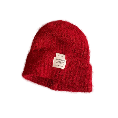 含羊毛红色帽子针织围巾新年套装